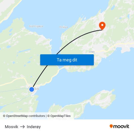 Mosvik to Inderøy map