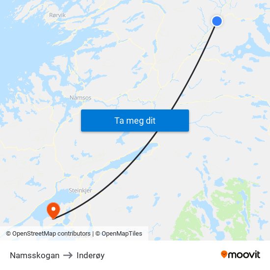 Namsskogan to Inderøy map