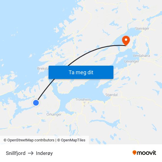 Snillfjord to Inderøy map