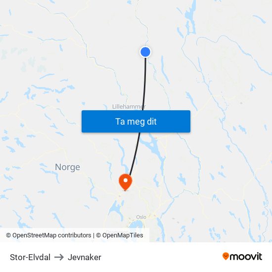 Stor-Elvdal to Jevnaker map