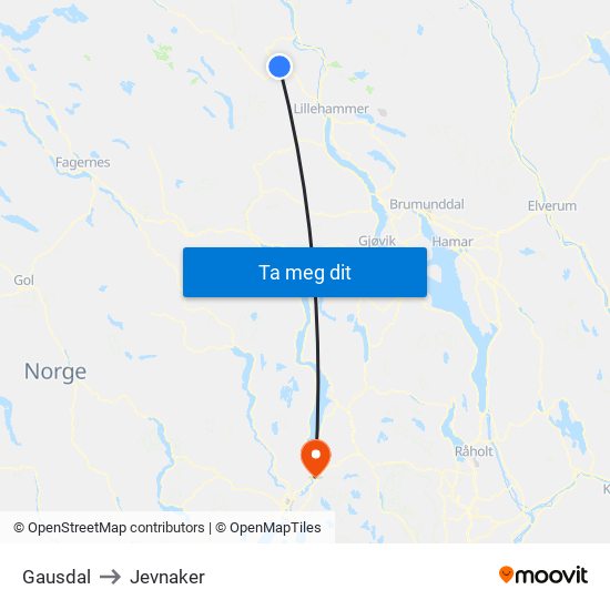 Gausdal to Jevnaker map