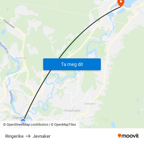 Ringerike to Jevnaker map