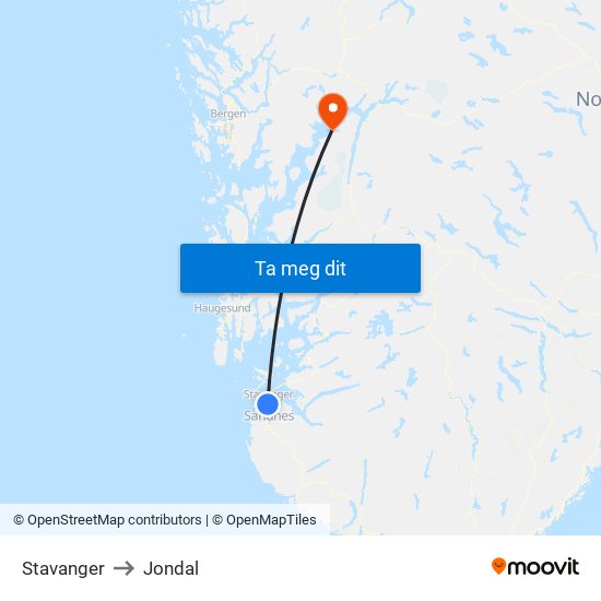 Stavanger to Jondal map