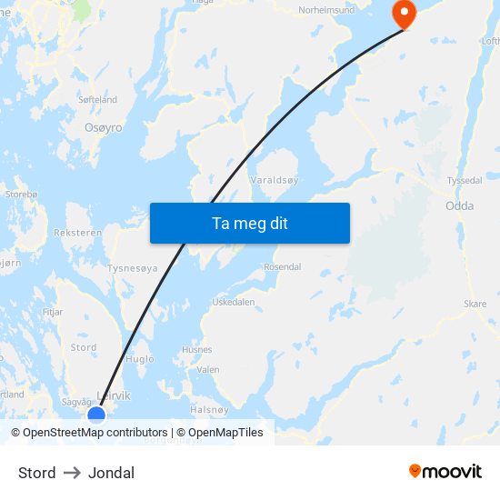 Stord to Jondal map