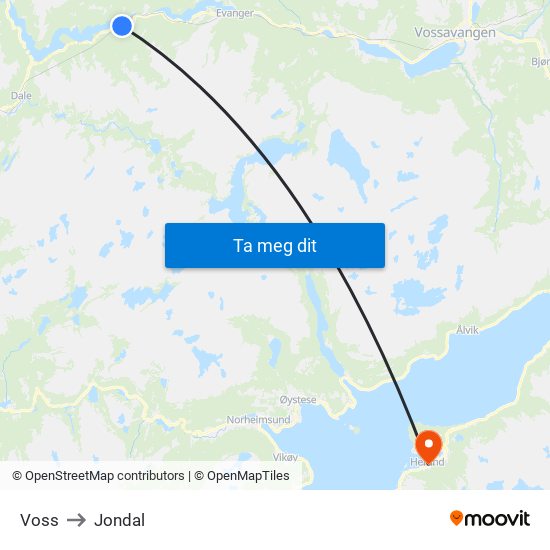 Voss to Jondal map