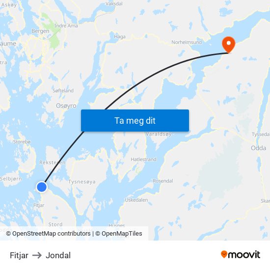 Fitjar to Jondal map