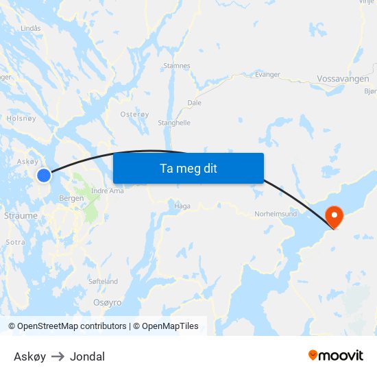 Askøy to Jondal map