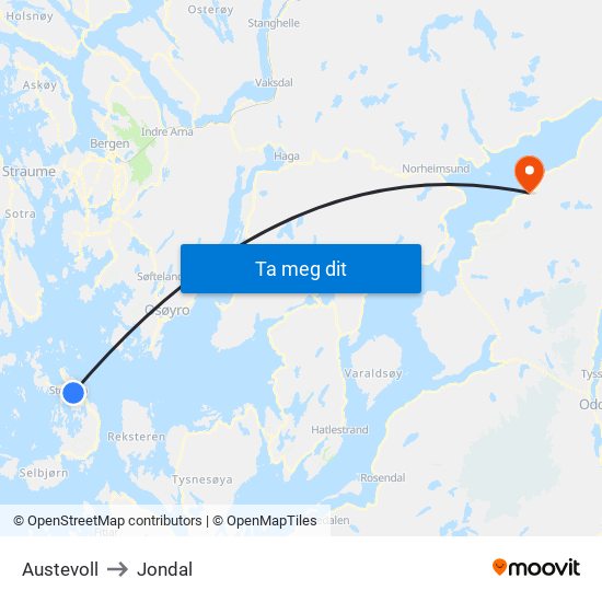 Austevoll to Jondal map