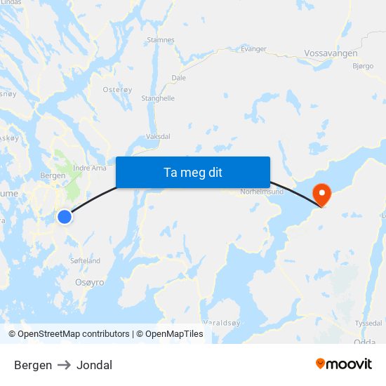 Bergen to Jondal map