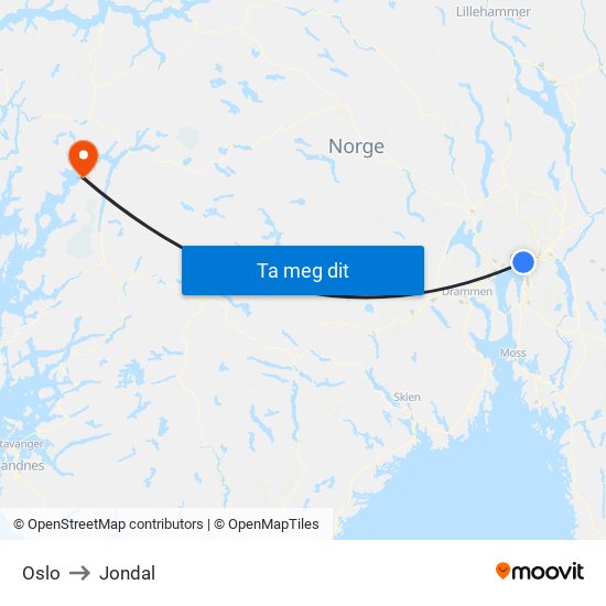 Oslo to Jondal map