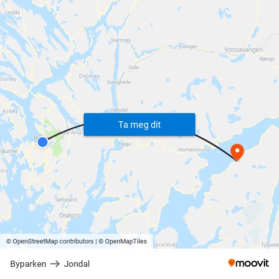 Byparken to Jondal map