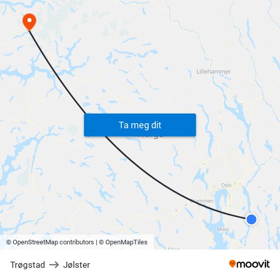 Trøgstad to Jølster map