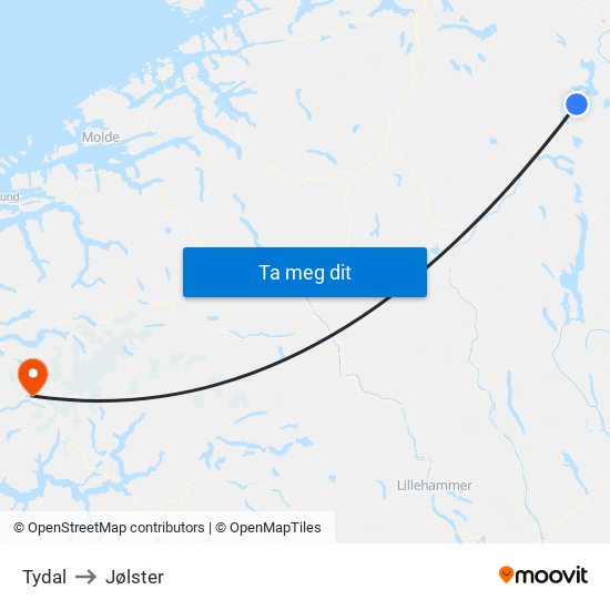 Tydal to Jølster map