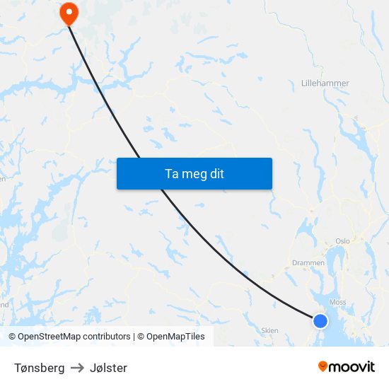 Tønsberg to Jølster map