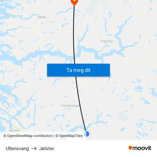 Ullensvang to Jølster map