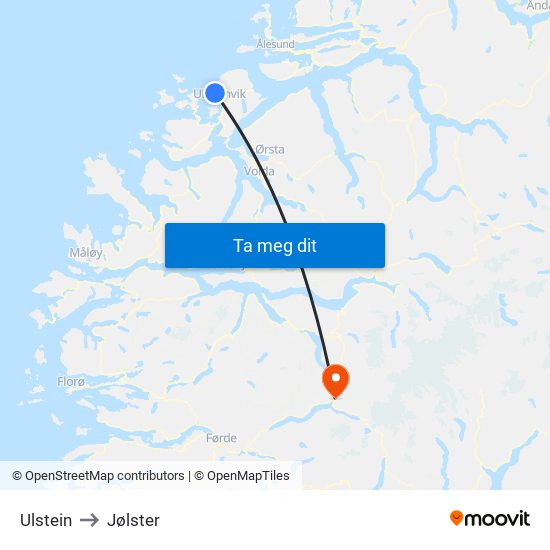 Ulstein to Jølster map