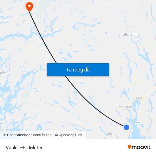 Vaale to Jølster map