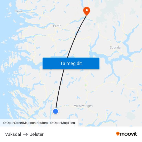 Vaksdal to Jølster map