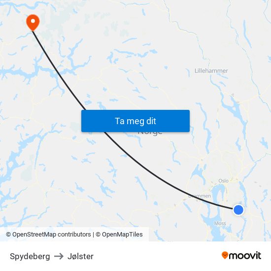 Spydeberg to Jølster map