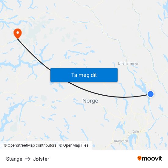 Stange to Jølster map