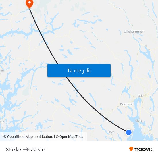 Stokke to Jølster map