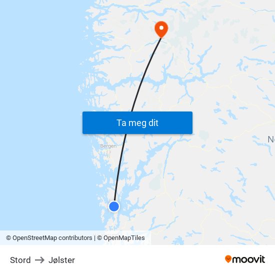 Stord to Jølster map