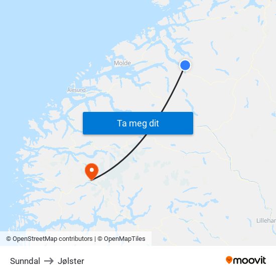 Sunndal to Jølster map