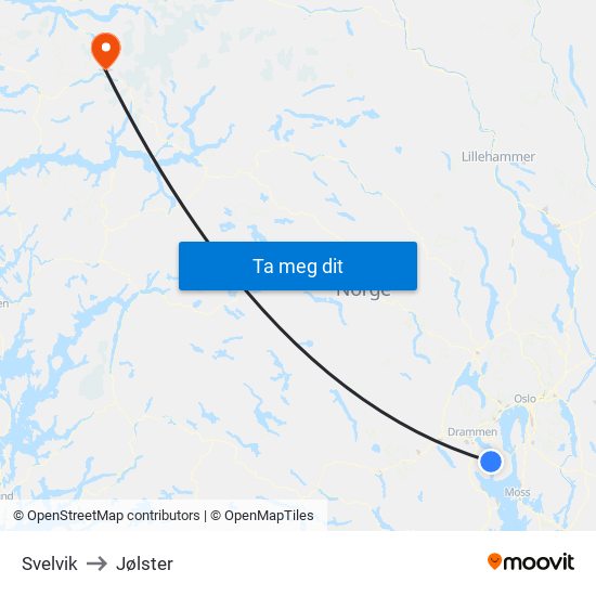 Svelvik to Jølster map