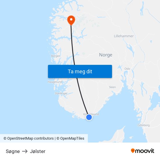 Søgne to Jølster map