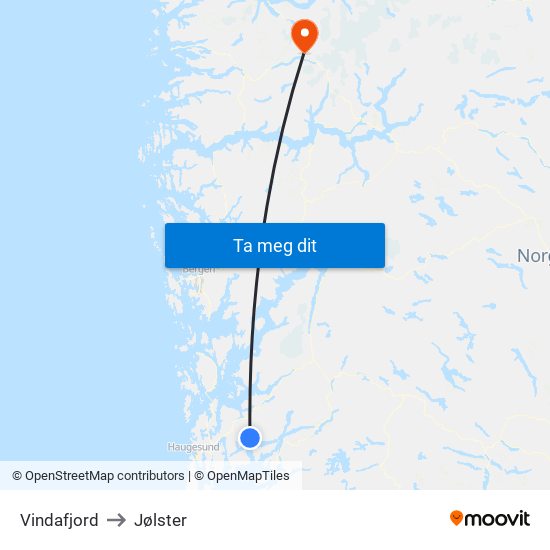 Vindafjord to Jølster map