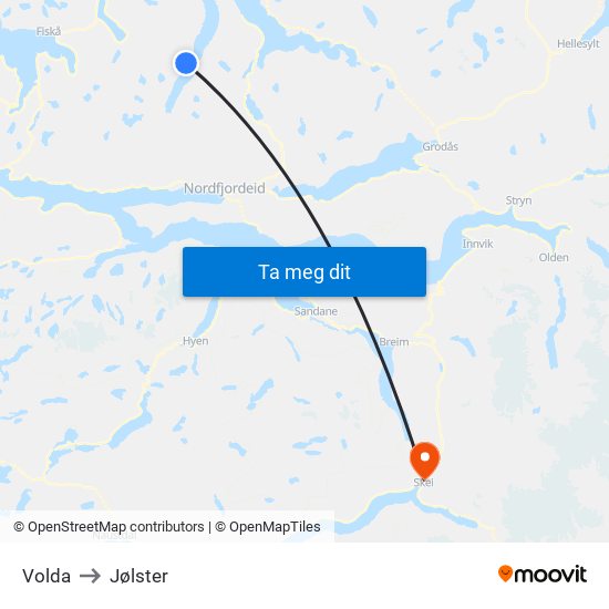 Volda to Jølster map