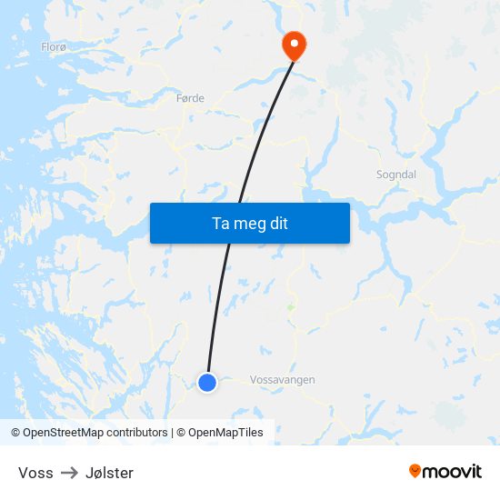 Voss to Jølster map
