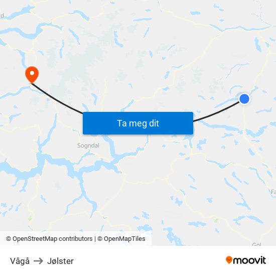 Vågå to Jølster map