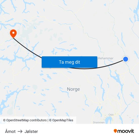Åmot to Jølster map
