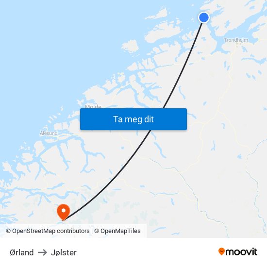 Ørland to Jølster map