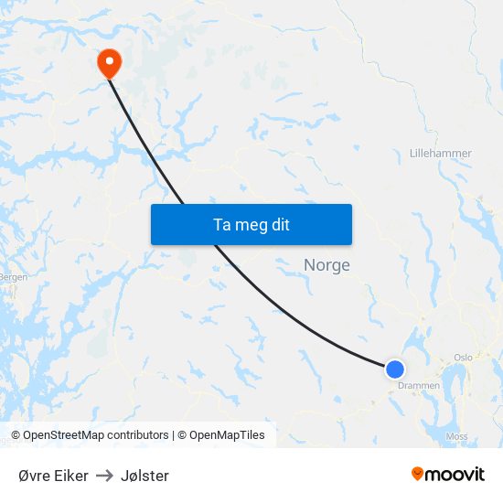 Øvre Eiker to Jølster map