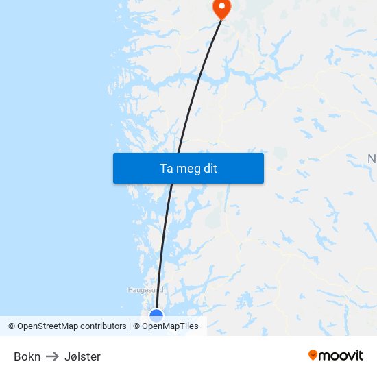 Bokn to Jølster map