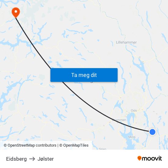 Eidsberg to Jølster map