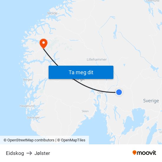 Eidskog to Jølster map