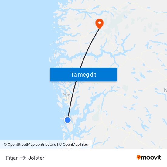 Fitjar to Jølster map