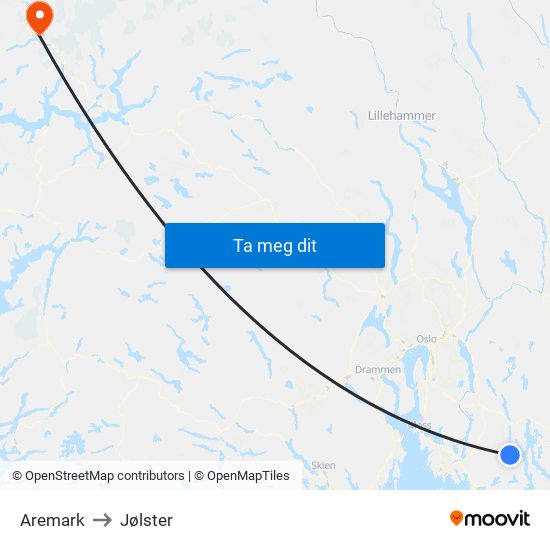 Aremark to Jølster map