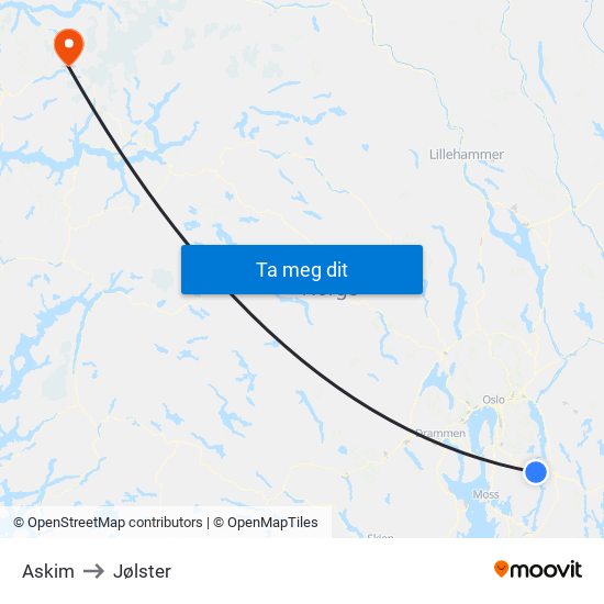 Askim to Jølster map