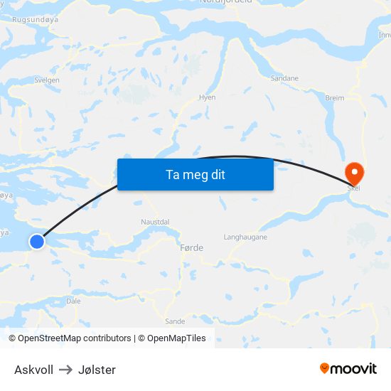 Askvoll to Jølster map