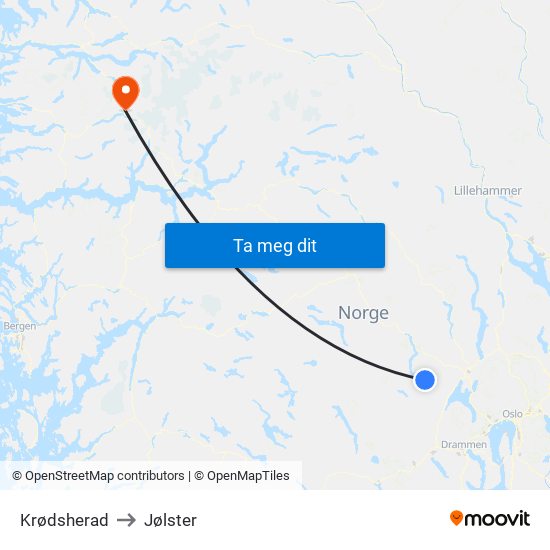 Krødsherad to Jølster map