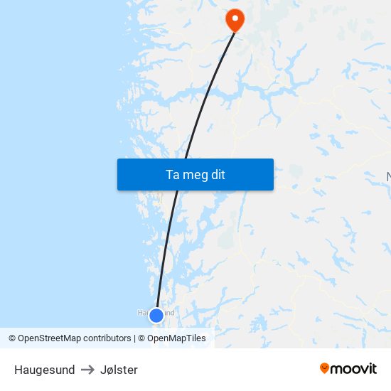 Haugesund to Jølster map