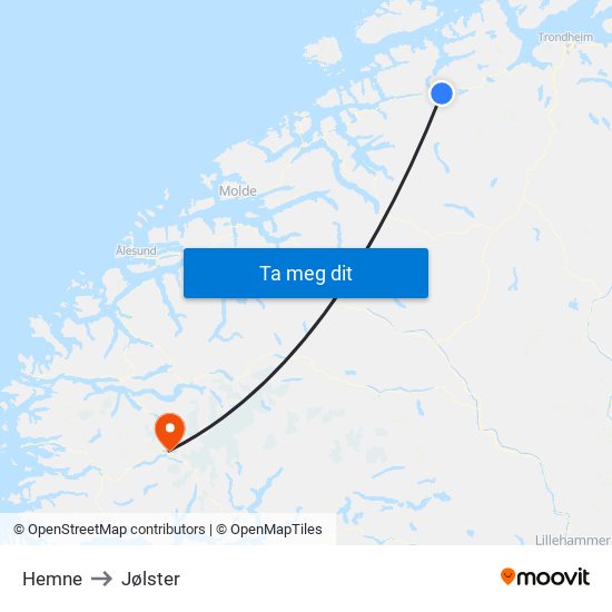 Hemne to Jølster map
