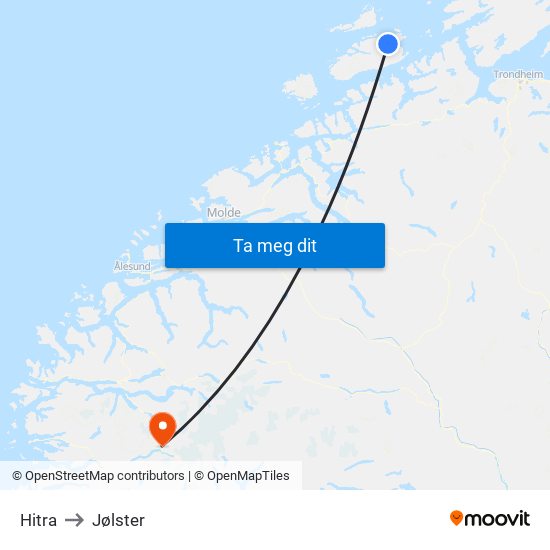 Hitra to Jølster map