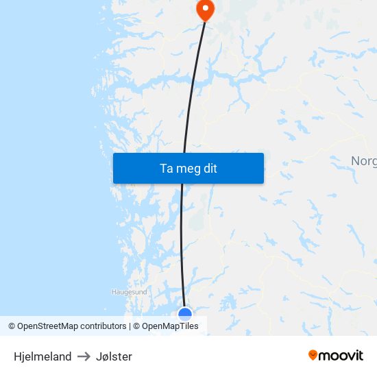 Hjelmeland to Jølster map