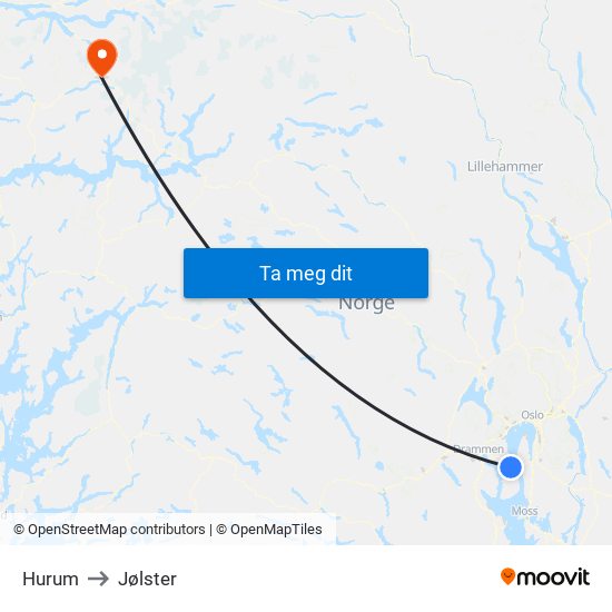 Hurum to Jølster map