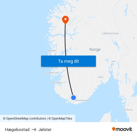 Hægebostad to Jølster map